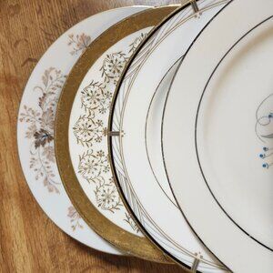 4- Mismatched 7.5" Lunch Plates Fine China Salad Floral Gold Rims Porcelain Ecle